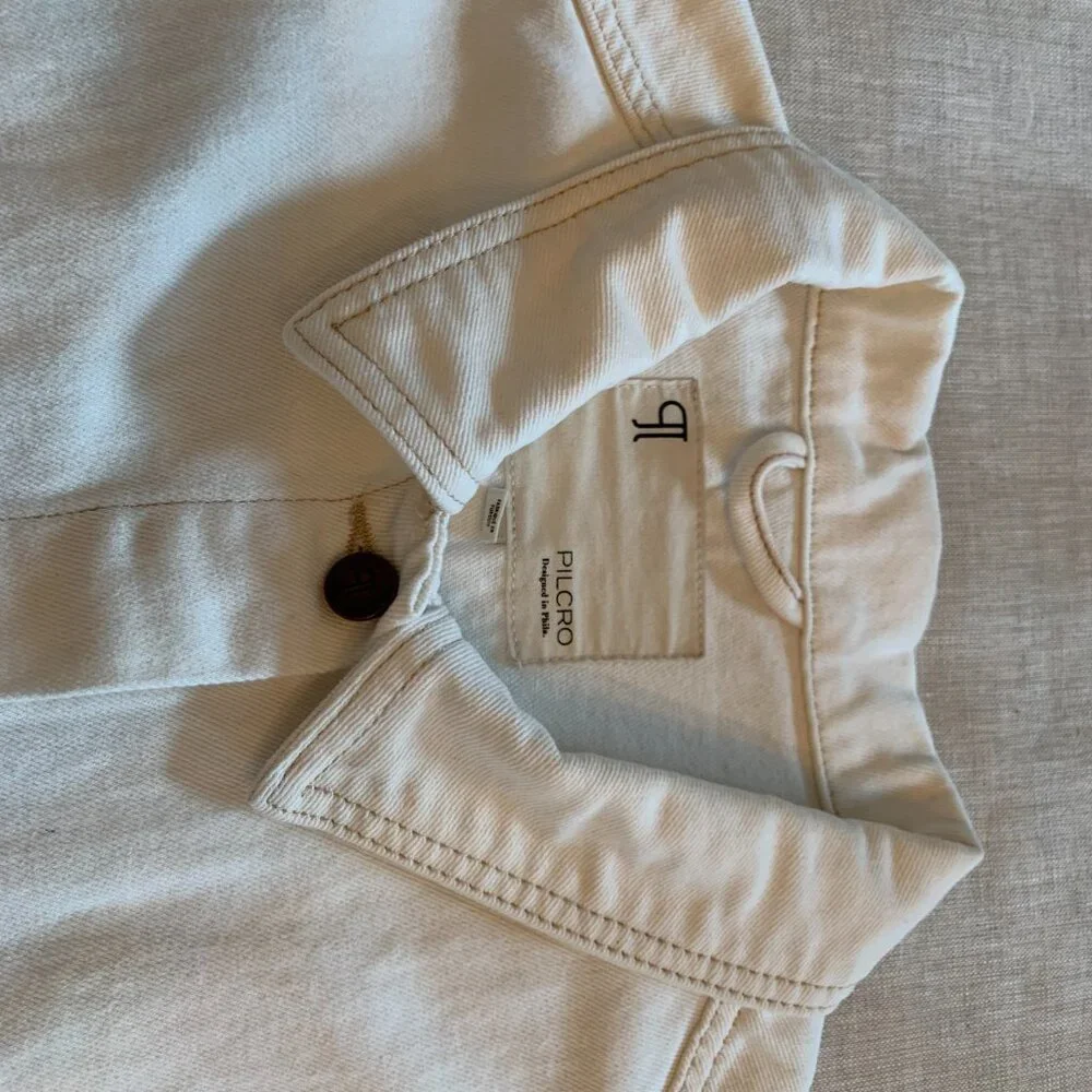Anthropologie Pilcro Western Denim Boyfriend Jacket - Cream, Size L - Picture 5 of 8